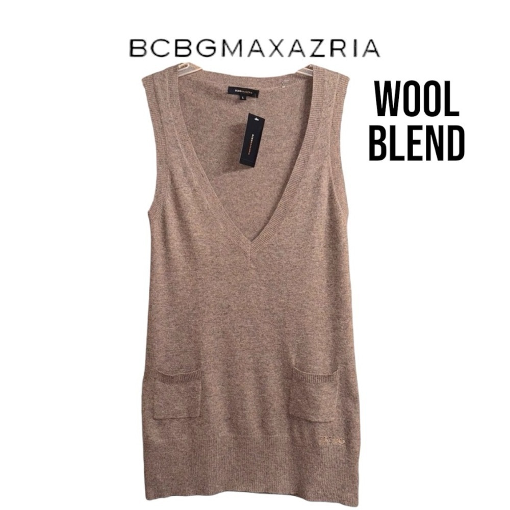 BCBG MAXAZRIA (NWT) Wool Blend, Deep V Neck Sweater Vest, Size Large - Picture 1 of 15